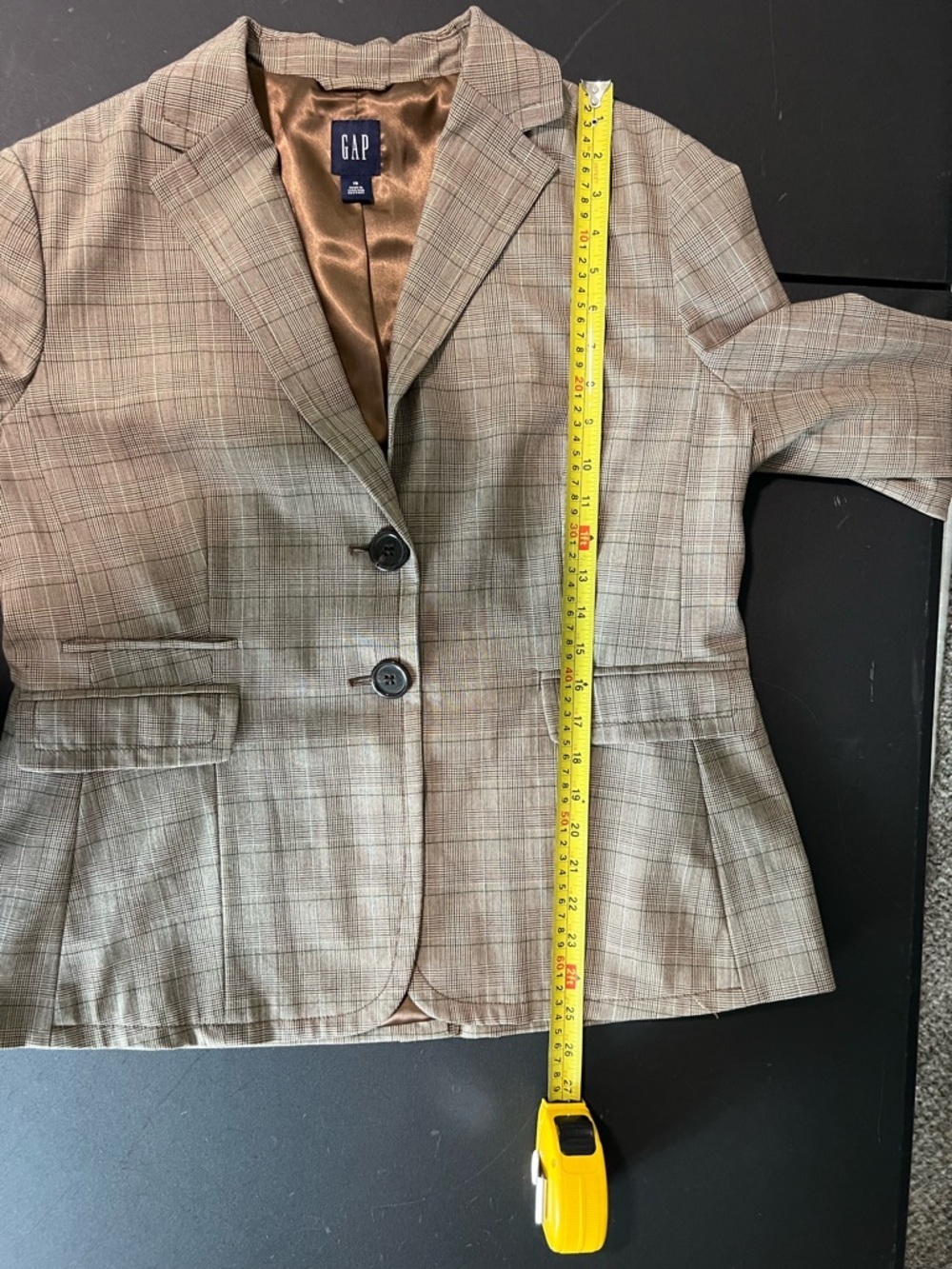 GAP Women's Plaid Two-Button Wool Blend Blazer – Taupe/Brown Size 16 - Picture 8 of 10